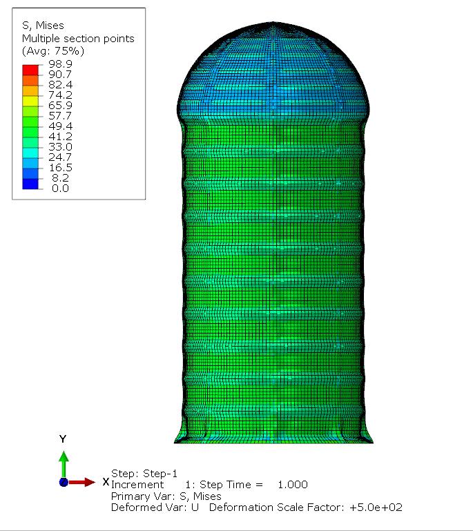 4 mm has been observed in the shell structure when the gas pressure is applied In this section we have viewed the results of the shell structure by using ABAQUS tool.