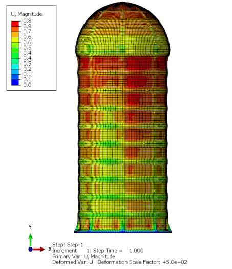 From figure 3.4 it can be seen that stress in the shell structure when the vacuum Pressure and the wind Pressure is applied and maximum stress of 98.9 MPa is observed in the shell structure. 3. Adam J.