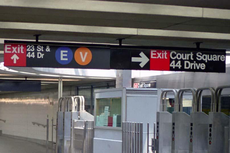 Station signage, illustrated in Exhibit 7-26, provides information to passengers both in the station and on transit vehicles.