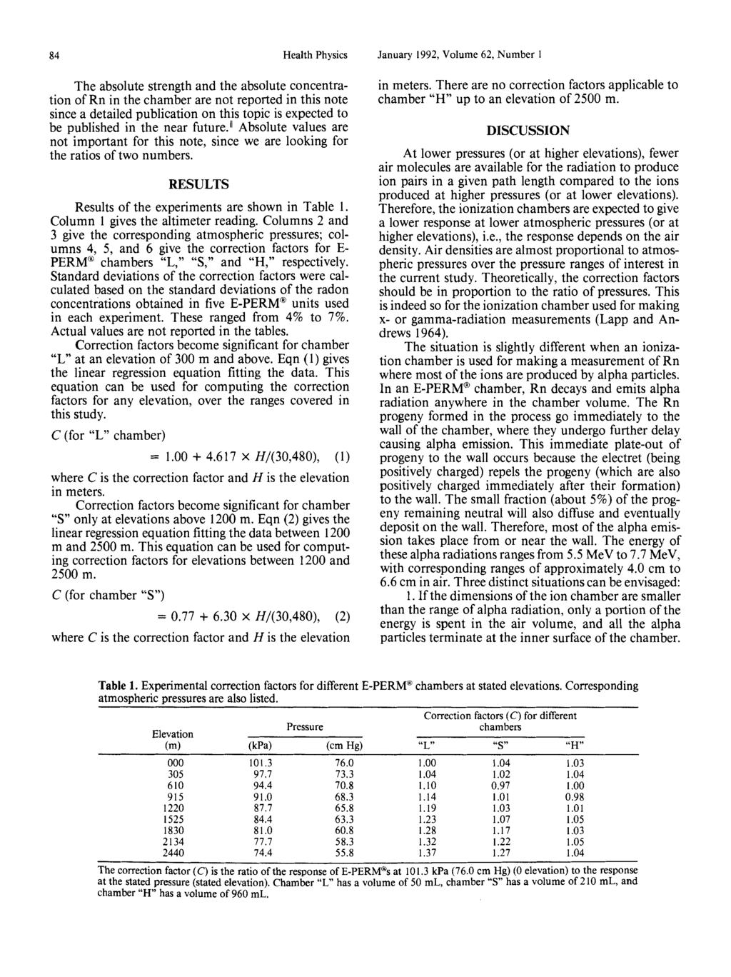 84 Health Physics January 1992, Volume 62, Number 1 The absolute strength and the absolute concentration of Rn in the chamber are not reported in this note since a detailed publication on this topic