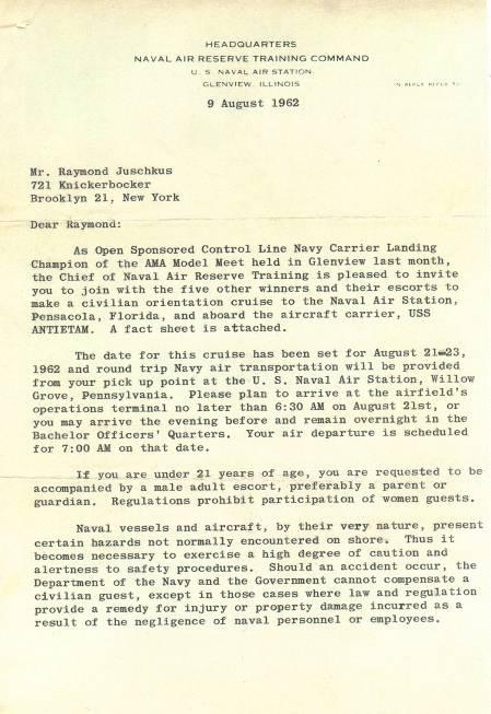 1962: Letter to Ray Juschkus,