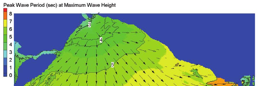 Lake Pontchartrain modeled wave height and direction for 14:30 UTC on 29 August 2005 (wave heights in meters). Figure 4.
