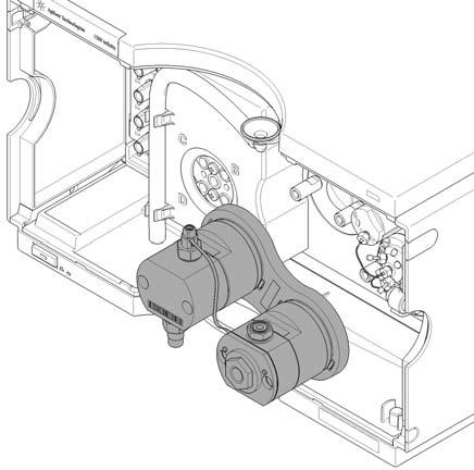 3 Pump Head Maintenance (Quaternary and Flexible Pumps) Disassembling the Pump Head 6 Open the four screws holding the pump heads.