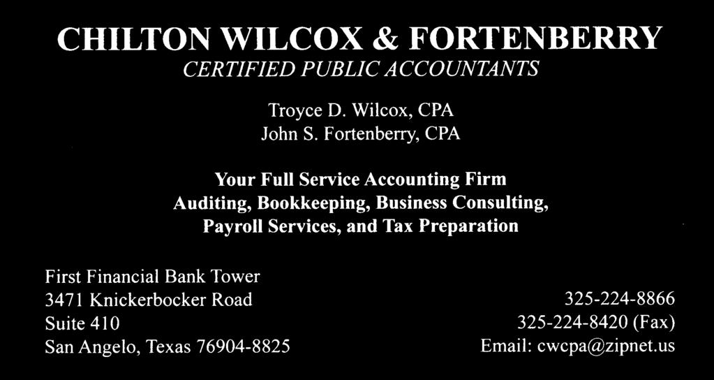 Please add WILCOX FORTENBERRY ad here (same ad as April) The first place