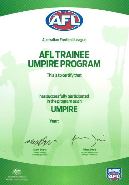 State Umpiring Departments provide recognition certificates for this recognition that could also include personalised letters & trophies to assist you with this recognition.
