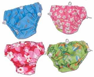 Adjustable Swim Diapers These diapers offer optimal adjustment to help minimize accidents in the pool. Reusable, they are a must for young children. The diaper is 100% polyester.