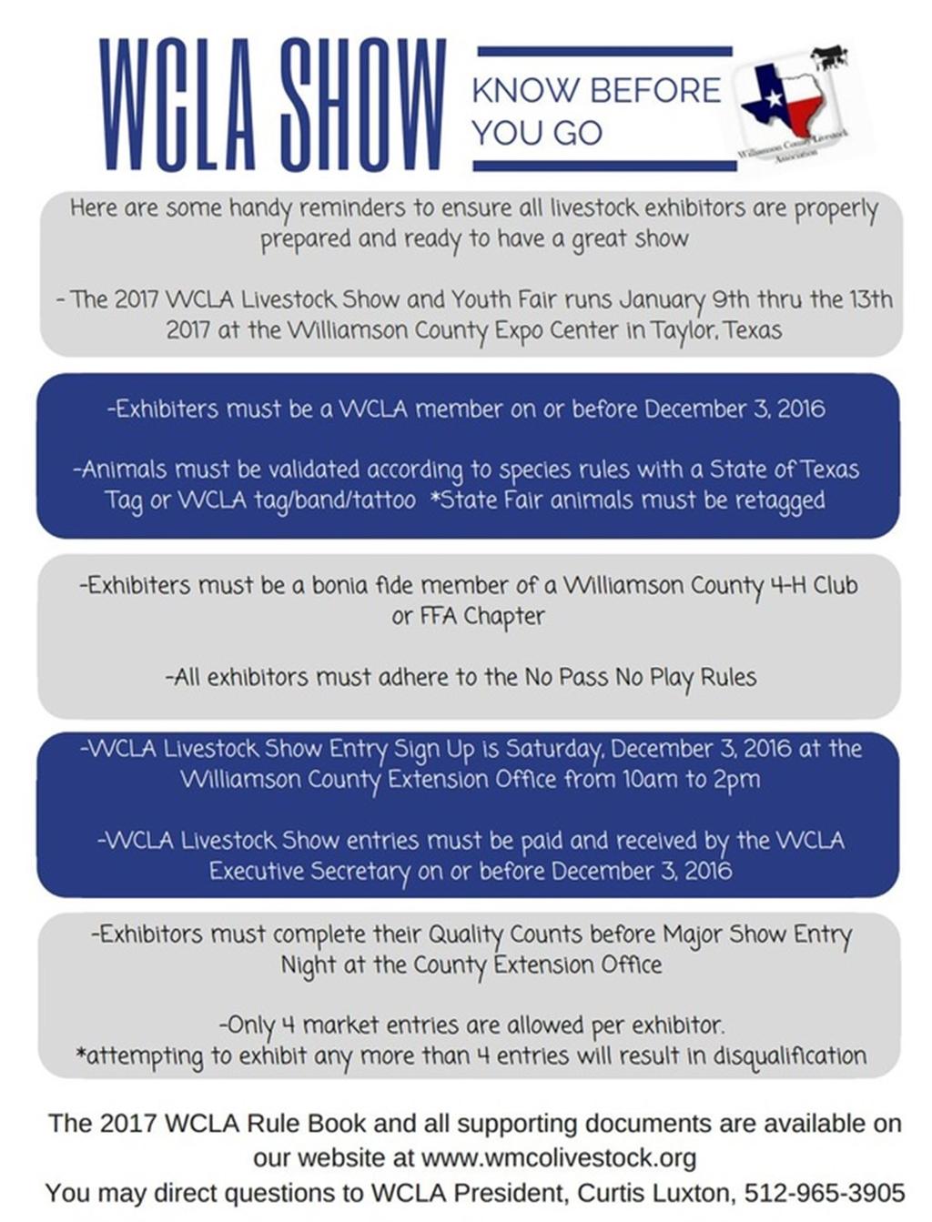 WCLA will not accept late Entries or Memberships