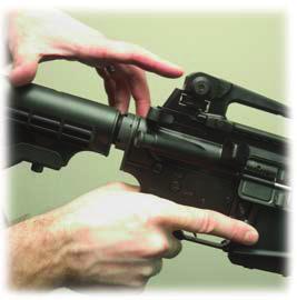 To fire the rifle: 1. Aim at your target. 2. Move safety selector lever from SAFE to FIRE (Fig. 24). 3. Squeeze the trigger release trigger pressure. 4.