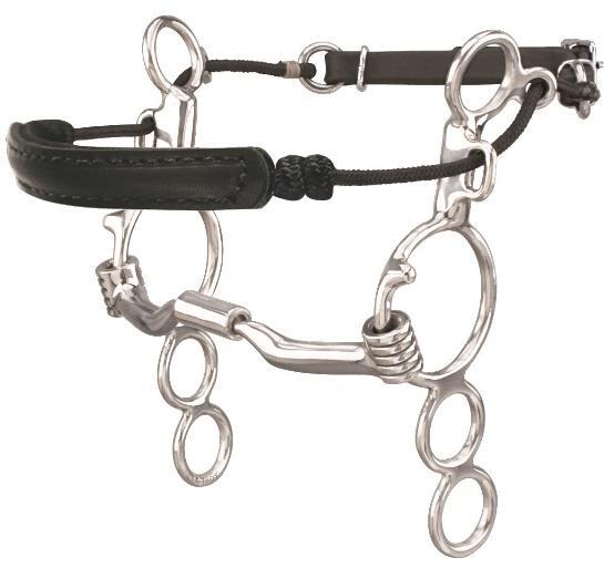 If the rider increases the pull on the reins, the mouthpiece moves up against a little stop on the cheek ring and engages, acting on the tongue and bars like a normal mouthpiece.