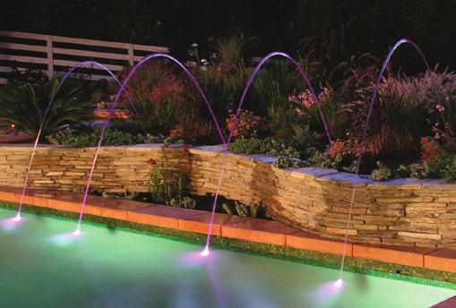 with LED Laminar Jets with LED create spectacular backyard water entertainment with dazzling nighttime