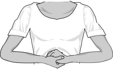 d. After 5 or 6 successful reflexes have been obtained, have the subject reinforce the reflex by hooking together his/her flexed fingers and pulling apart at chest level, with elbows extending
