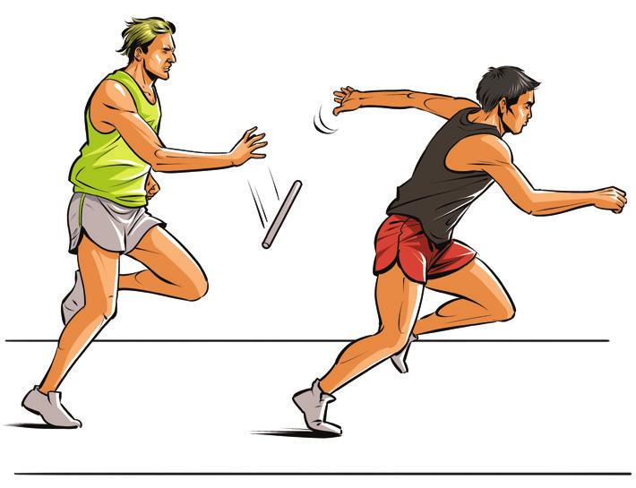 The passing of the baton must take place in the take-over zone. IMPORTANT RULES: Runners must carry the baton by hand.