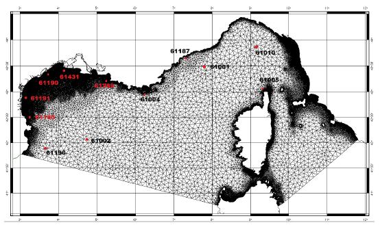 1. The Atlantic and Mediterranean configurations MED-UG 89695 nodes, SHOM bathymetry with