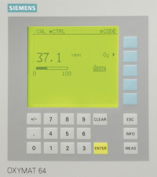 Siemens AG 206 General information LED backlit graphic display and membrane keyboard with noticeable click Status line to display the analyzer status (programmable) Two code levels according to NAMUR
