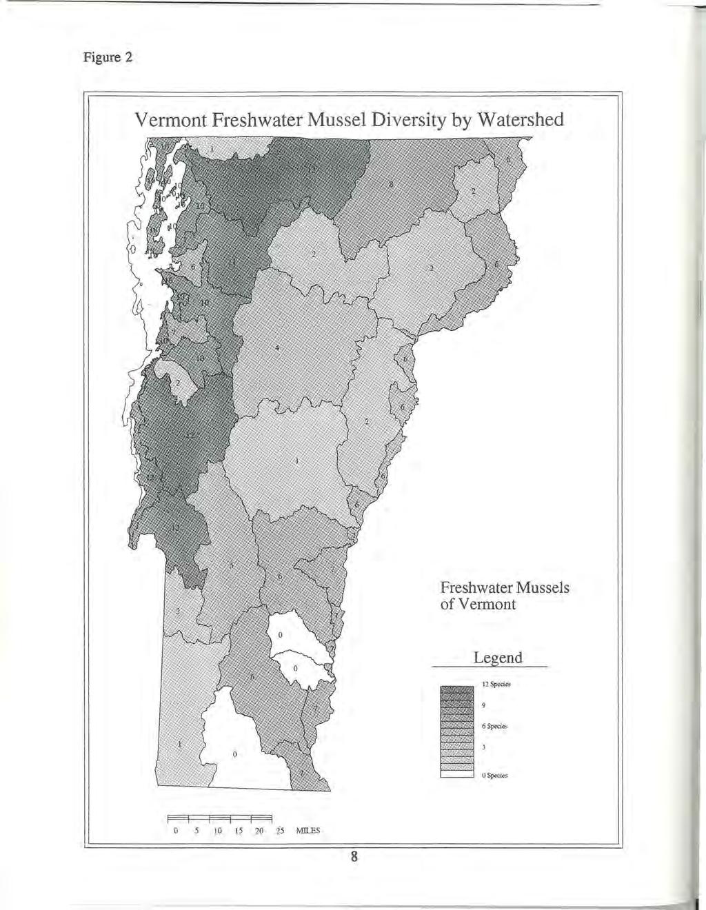 Figure 2 Vermont Freshwater Mussel Diversity by Watershed