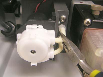 Peristaltic Pump Pump Head Replacement: 1.) Place the analyzer in Off-Line mode by pressing the MAIN MENU key and close the blue handled, manual, sample valve on the strainer / inlet assembly. 2.
