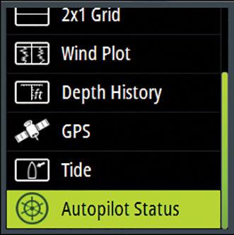 Autopilot display when engaged: Switches automatically to the Autopilot page when the autopilot is switched to an automatic mode.