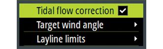 Calculates the tidal flow and offsets the laylines accordingly Target wind angle: Used for selecting the available target
