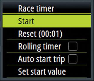 4 Race timer and Trip log The Race timer and the Trip log are available from the Settings menu.