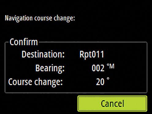 Turning in NAV mode When your vessel reaches a waypoint, the autopilot will give an audible warning and display a dialog with the new course information.