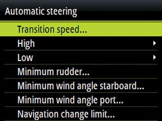 - Auto: If AWA is 60º: Wind mode will use AWA If AWA is >60º: Wind mode will use TWA - Apparent - True VMG optimizing: Optimize the VMG to wind.