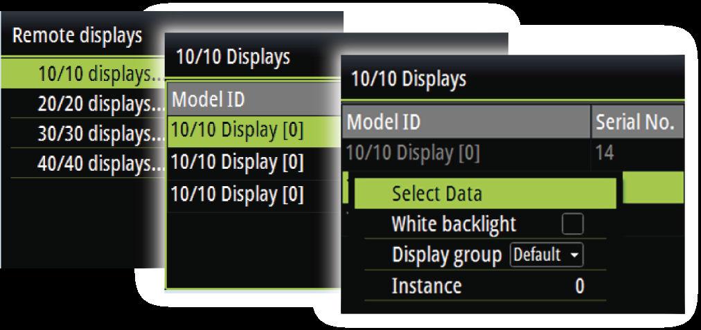 Select data: Used for defining which data that should be displayed on the selected HV display White backlight: Sets the the backlight to white Ú Note: This option is not available for the 40/40 HV