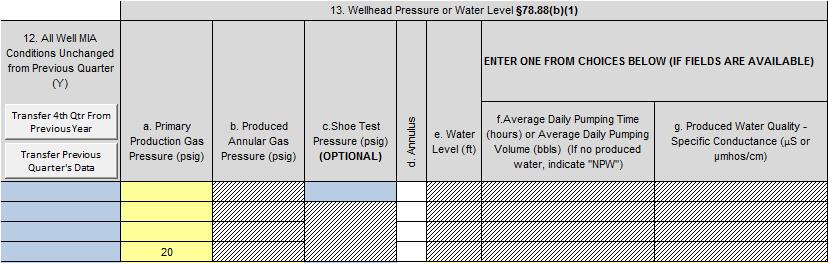 Step 5: Fill out Section 13 Wellhead Pressure or Water Level for Q4.