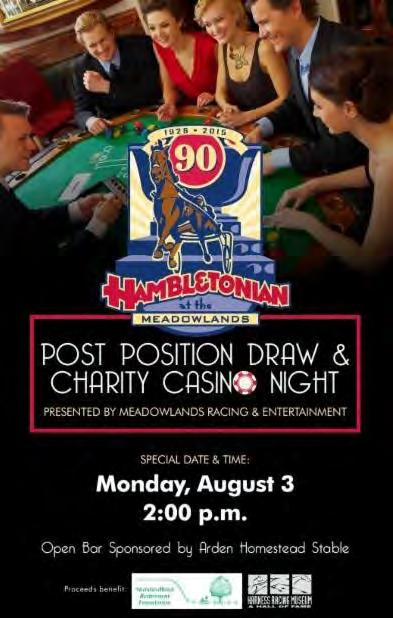 HAMBLETONIAN DRAW & CASINO NIGHT ON MONDAY, AUGUST 3 The post position draw for the Hambletonian will take place on Monday, August 3, 2015, a change from the Tuesday draw in past years.