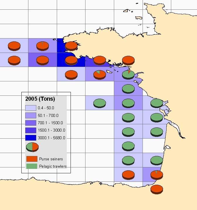 Figure(s) 6 Figures 6 shows 22 to 25 distribution of sardine catches from french purse seiners and pelagic trawlers.