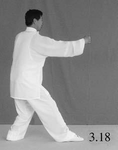 14 Right Aligned Stance Cannon, or Pounding Punch yo u shu nbu pa oqua n ACTION 1: Withdraw the left foot to inside the right foot and land it, shifting