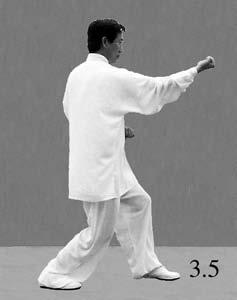 302 EIGHT POSTURES ROUTINE o The right punch arrives simultaneously as the right foot rubs into the ground, so that the power is united.
