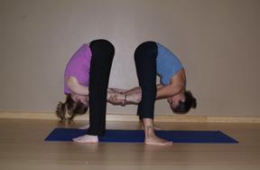 Standing Straddle Stretch Benefits: Stretches the hips and backs of the legs Develops balance and provides a gentle inversion Improves leg strength Start standing back to back with your partner, then
