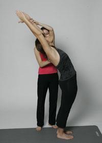 Standing Backbend (arms overhead) Stand to one side of the person Place one hand on their back between their shoulder blades and press upward With your other hand, hold the student s forearm or wrist