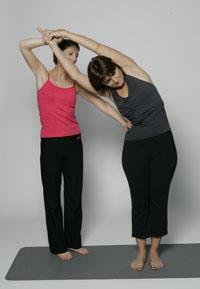 Crescent Stretch Stand to the side and slightly behind your student Place one hand on the hip/pelvice bone With your other hand, hold the wrist that is furthest away from you Push the student s hip