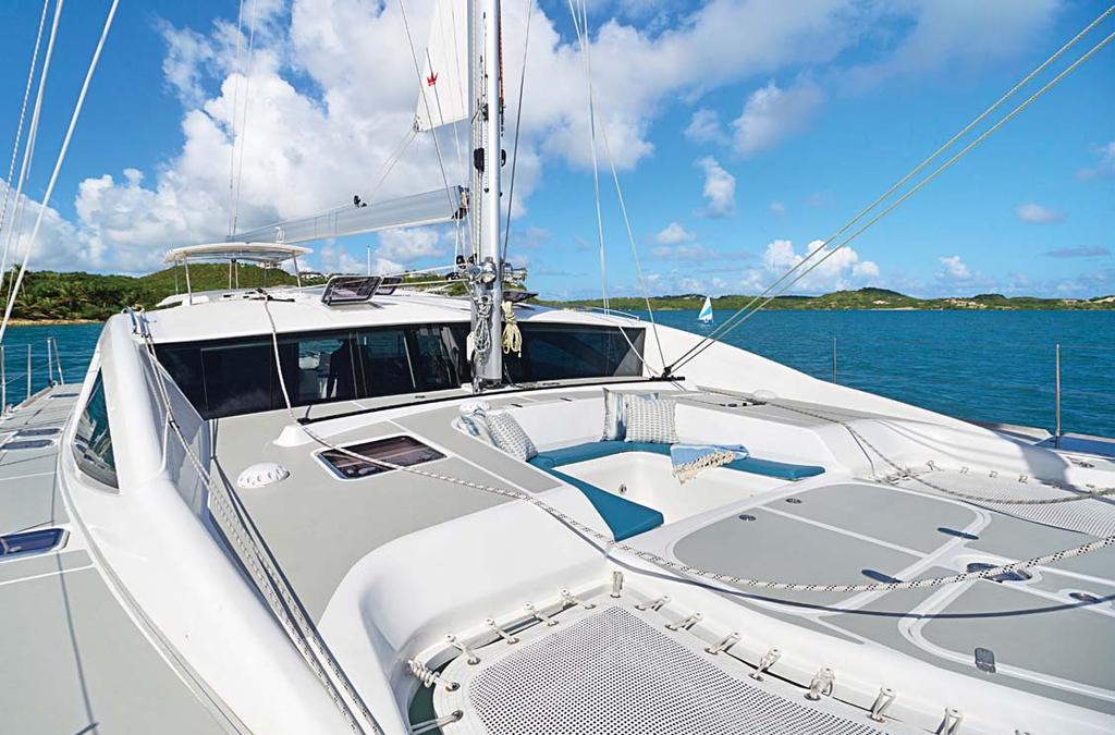 The yacht embraces you as you step aboard with a central aft cockpit forming an ideal seating/entertaining area with direct access to the galley and saloon flanked by 2 sculpted sunbeds.