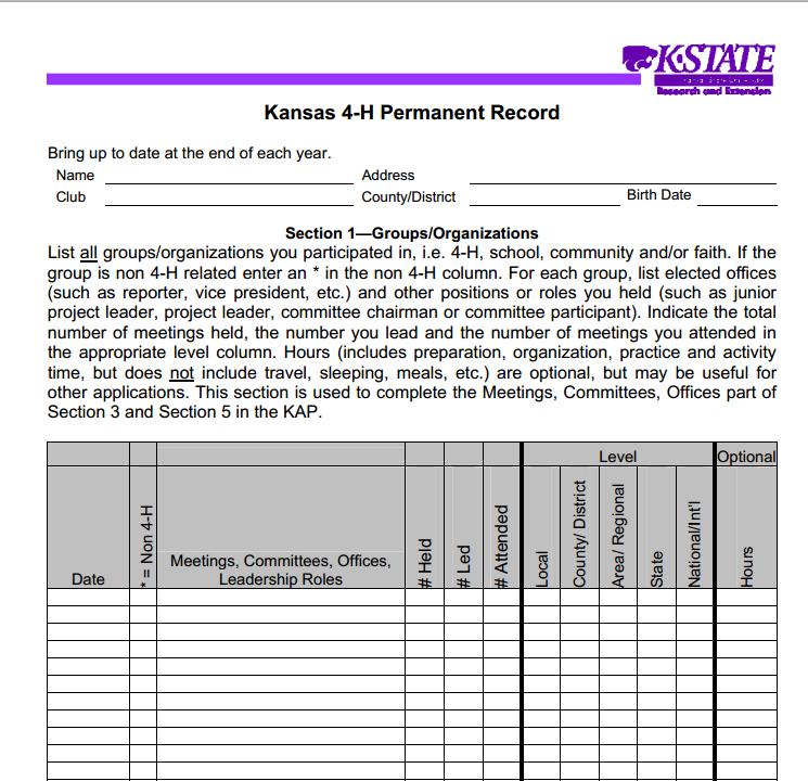Permanent Record-Section 1 Permanent Record - Four Sections It should be kept neat Record all exhibits, offices held, events attended, and other