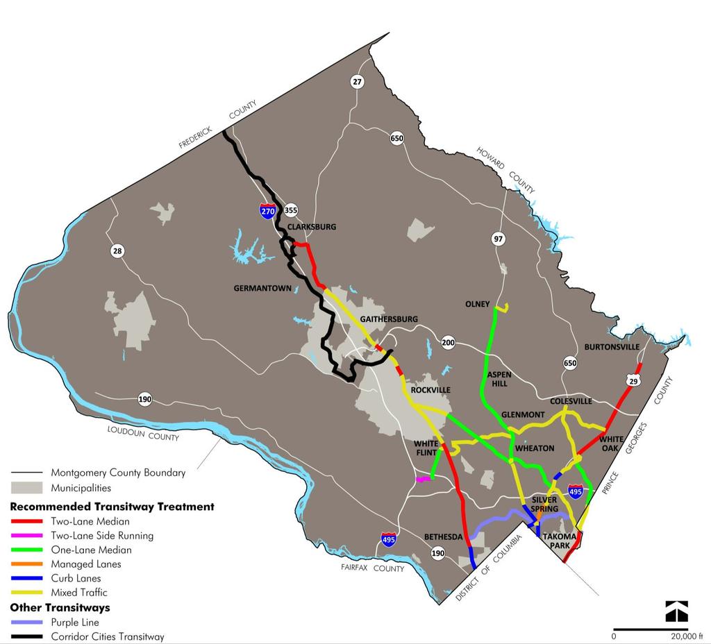 Map 2 Recommended Phase 1 Transit Network (includes right-of-way and lane changes to be made as part of this