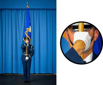 47 NOTE: The flagbearer may ensure correct hand positioning by touching the index finger of their right hand to the tip of their nose. Do not use this technique on ceremonies. 4.9.9.4. Colors Ready Cut (From Right Shoulder).