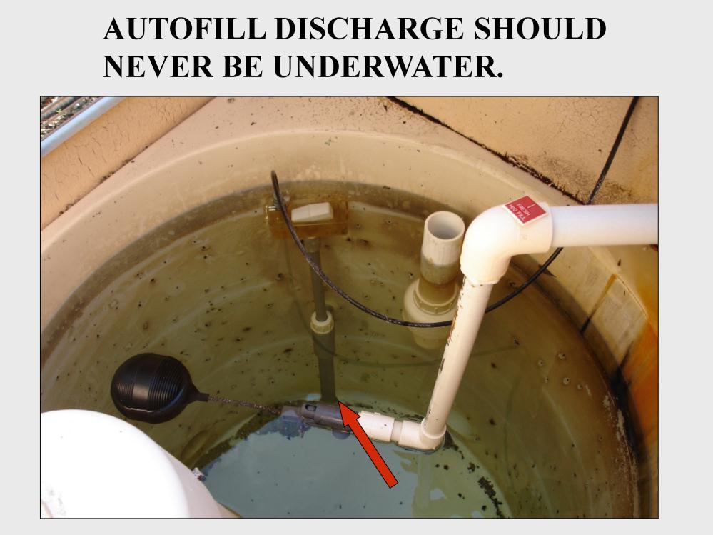 The autofill discharge in the collector tank should never be underwater, this is a cross