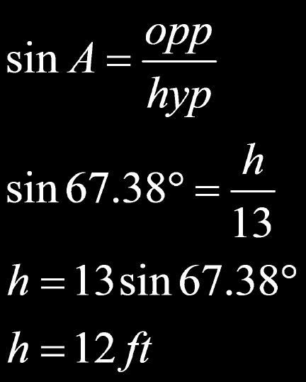 Slide 235 / 240 Sine = 1 h nd = 10, we need to find h. 2 13 feet 67.38 h 10 feet Slide 236 / 240 Let's derive the formul for n olique tringle. Given: hs sides of length,, nd. ltitude h.