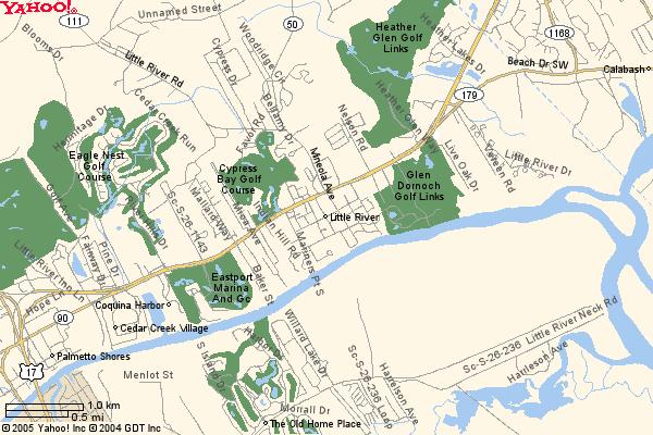 Figure 3-10. Little River, South Carolina, and surrounding area. Source: Yahoo Maps, http://www.yahoo.com. Overview Figure 3-10 shows Little River and the surrounding area.