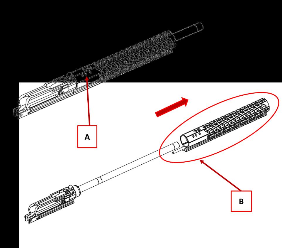 Removing the Gas Block/Forearm Assembly and cleaning the Gas System Remove the bolt carrier group from the upper receiver The three holes on the bottom right side of the forearm allow access to the