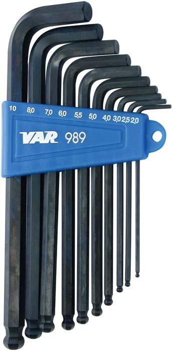 double material handle for excellent comfort - hardened industrial quality chrome vanadium steel Set of 10 ball-end hex wrenches CL-98900 - hex wrenches of