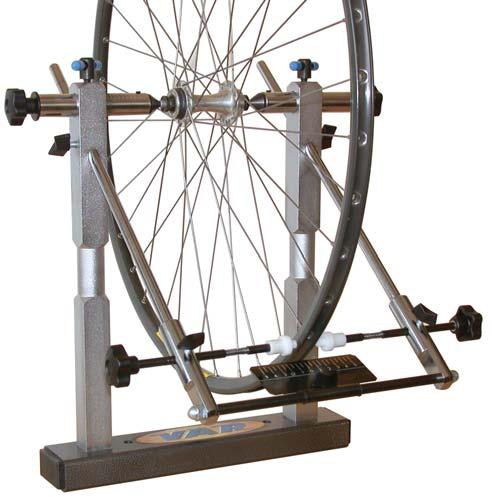 from 16 to 28 with or without tyre mounted - both uprights move simultaneously always centering hub with callipers, regardless of hub width - heavy-duty