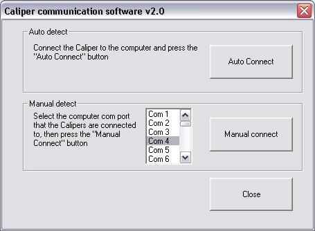 DIVE CALIPER SOFTWARE When the Dive Caliper is connected to a PC and the software is started, the connection window should open. DIVE CALIPER CONNECTION WINDOW Your computer has many Com ports.