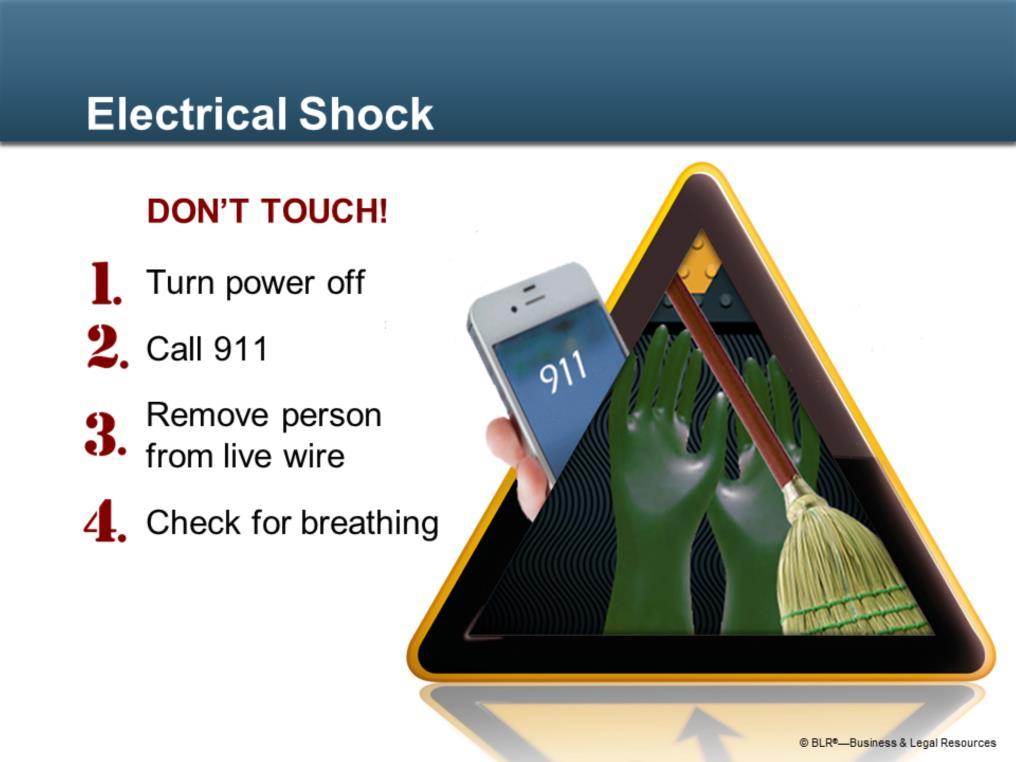 The first rule of dealing with electrical shock is not to touch a person who is in contact with a live electrical current.