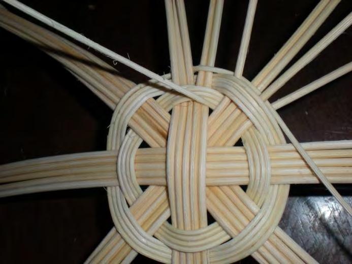 the weaver lies snug to the previous row (see picture on right below) And make four full wraps around the base.