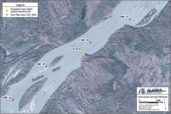 RM 25.8 Susitna River at Susitna Station (SU-25.8) NAD 83 Coordinates: 61.5454 N, 150.516 W 2012 temperature sampling site (Map of RM 25.