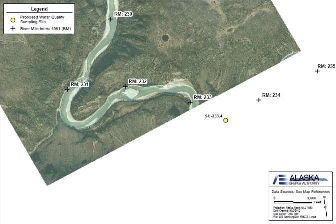RM 233.4 Oshetna River (SU-233.4) NAD 83 Coordinates: 62.6402 N, 147.383 W 2012 temperature sampling sites (Map of Site 233.