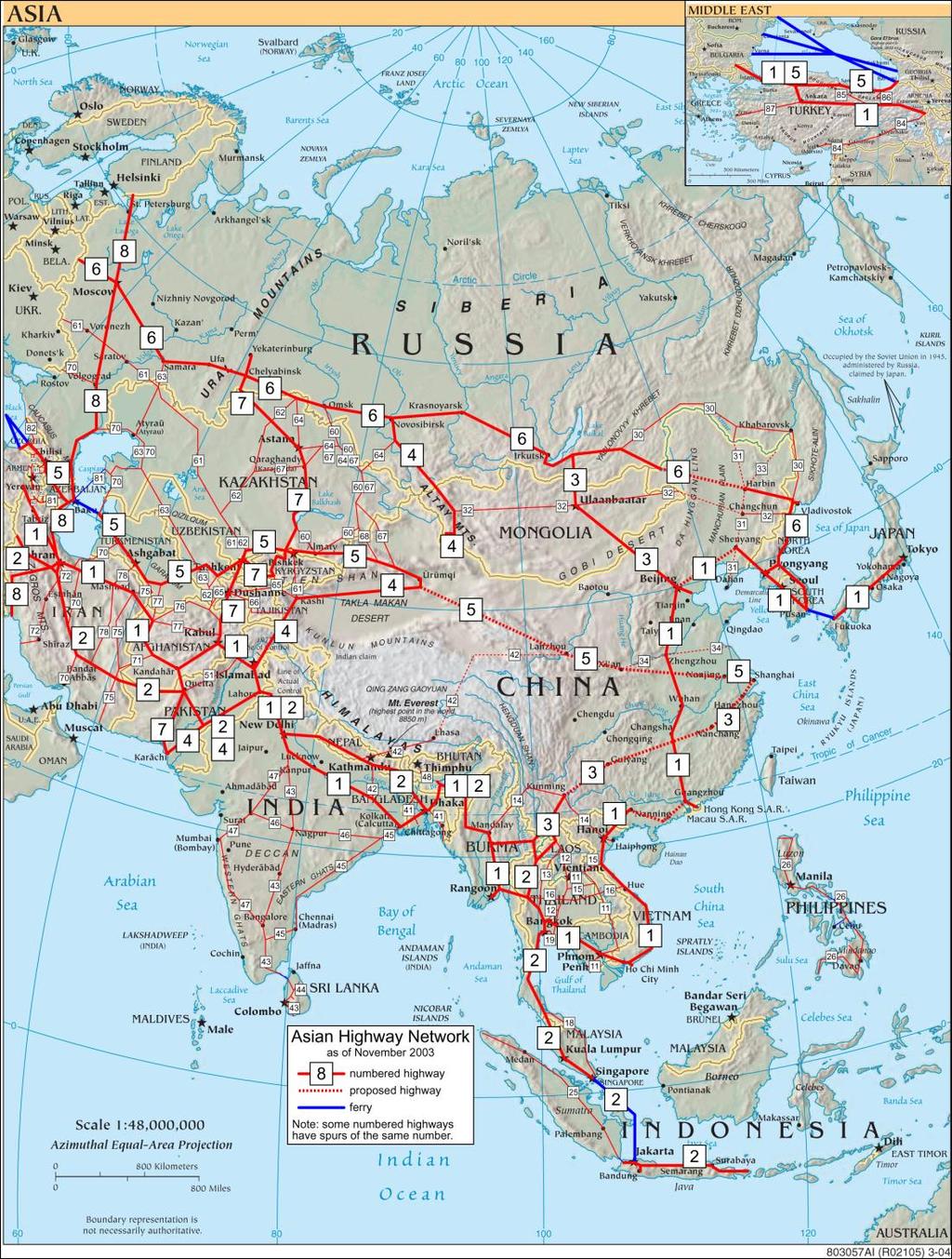 Asian Highways - Summary Agreement by 32 countries Total 140,000 km